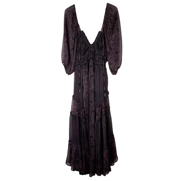 Free People You're a Jewel Tiered Maxi Dress Printed MEDIUM Floral Stripes Boho - Picture 1 of 8